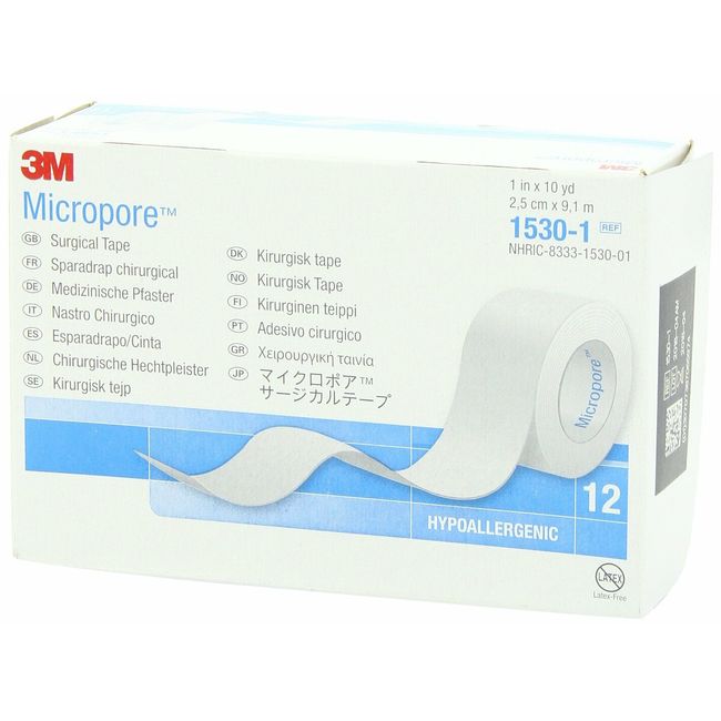 3M Micropore Medical Surgical Tape 1530-1 Skin Friendly Paper 1" X 10 Yds 12 Ct
