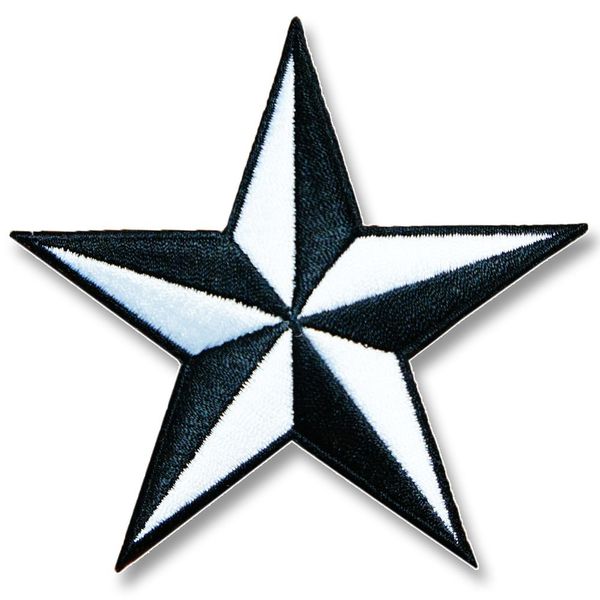 Embroidered Iron Patch Applique Patch [Trad Star Star] Tattoo Pattern Motif (White)