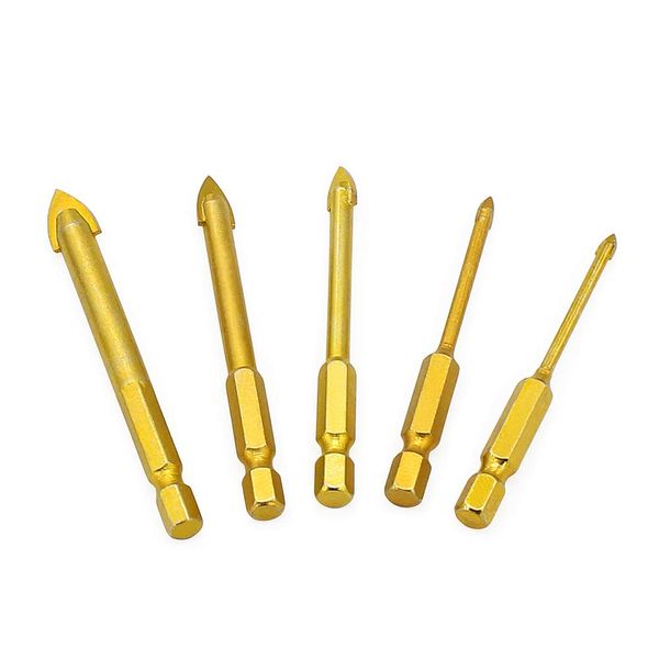 AmzBarley Glass Drill, 4 Blades, Hexagonal Shaft, Pack of 5, 0.16, 0.24, 0.2, 0.4, 0.4, 0.4, 0.4 inches (3, 4, 6, 8, 10 mm), Tile Drill, Drill Bit, Glass Bit, Glass Drill, Drill Blade for Glass,