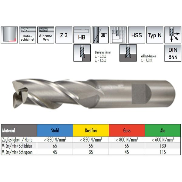 HSS Universal End Mill 3 Flute Medium 11.0mm