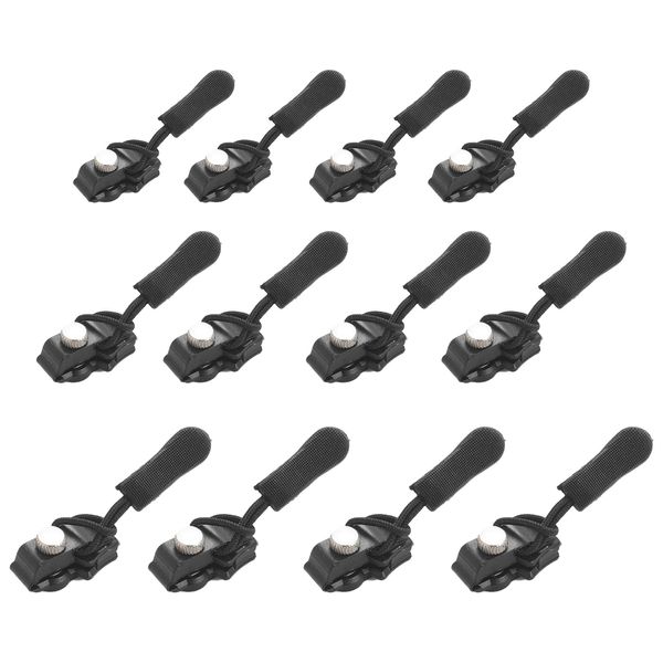 12-Pack Zipper Puller Replacement, Zip Removable Replacement Puller, Pour Various Tailles De Clothing Jeans Portefeuilles Bagages Valises Moyenne 4 Par Taille(Black)