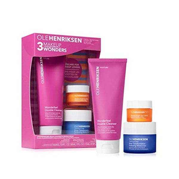 Ole Henriksen 3 Makeup Wonders kit. 15 ml. Banana Bright Eye Cream, 30 ml. Sheer Transformation Moisturizer, 100 ml. Wonderfeel Double Cleanser