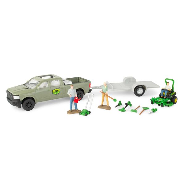 John Deere Lawn Care Toy Playset - 1:32 Scale - Garden Toys Includes Pick Up Truck Toy, 6 Gardening Tools, Lawn Mowers, and 3 Action Figures - John Deere Toys - 15 Piece - Ages 3 Years and Up