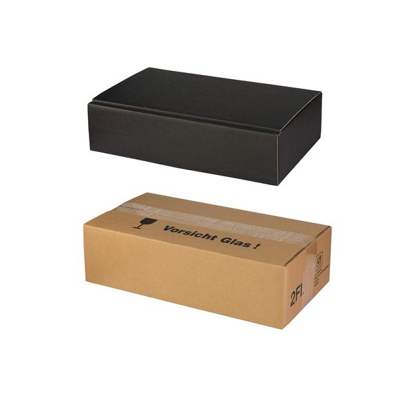 5x Versand-Set/ 2er Flaschen Geschenkkarton Schwarz Leinenoptik + Versandkarton
