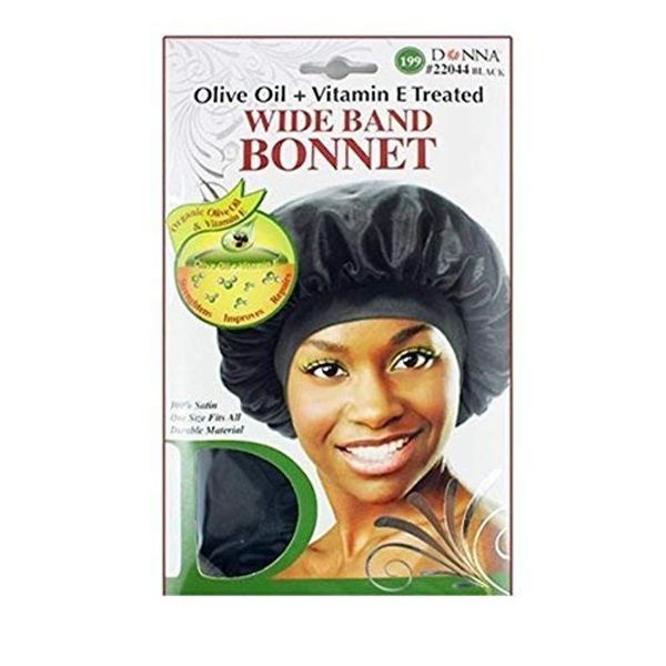 Donna Olive Oil & Vitamin E Treated Wide Band Bonnet #22044, Strengthens Hair, Improves Hair, Repairs Hair, Durable Material, Soft Material, Satin, Organic Oil