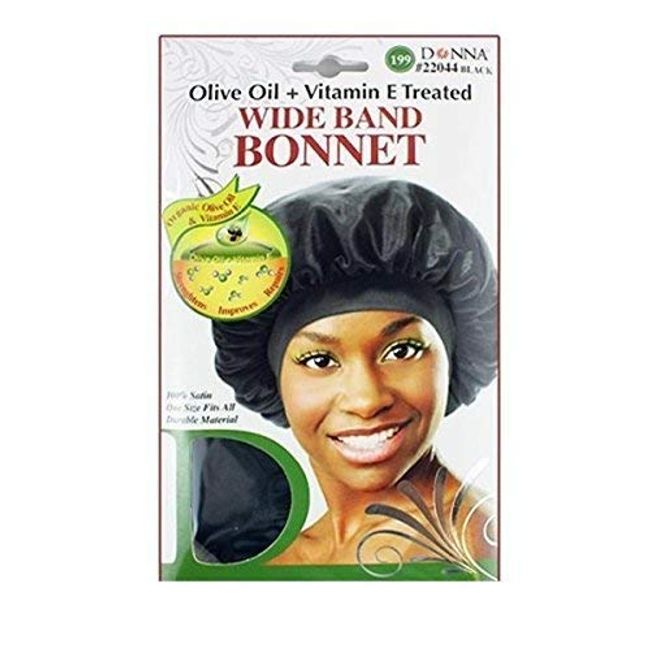 Donna Olive Oil & Vitamin E Treated Wide Band Bonnet #22044, Strengthens Hair, Improves Hair, Repairs Hair, Durable Material, Soft Material, Satin, Organic Oil