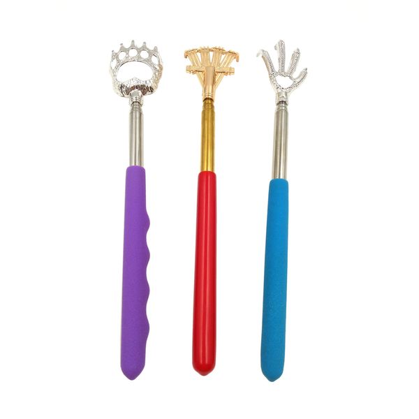 (3-Pack) Qaoquda Portable Extendable Telescopic Bear Claws, Eagle Claw ,Rake Metal Back Scratchers/Hand Massager/backslap with Rubber Handles (Red Purple and Blue)