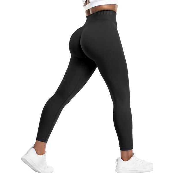 Yiifit Sport Leggings Damen Booty Scrunch Push Up High Waisted Nahtlose Gym Leggings Black Medium