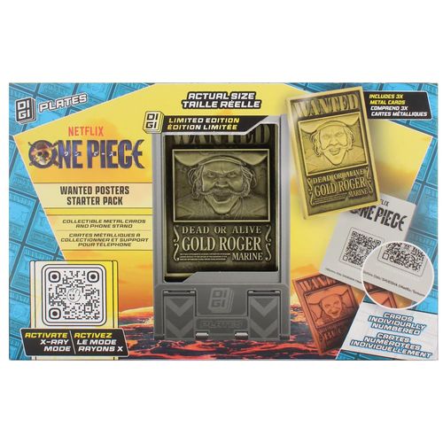 Exquisite Gaming: Digiplate Starter Pack - One Piece: Wanted Posters - 3 Collectible Metal Cards & Phone Stand, Copper-Gold-Silver Plates, Netflix