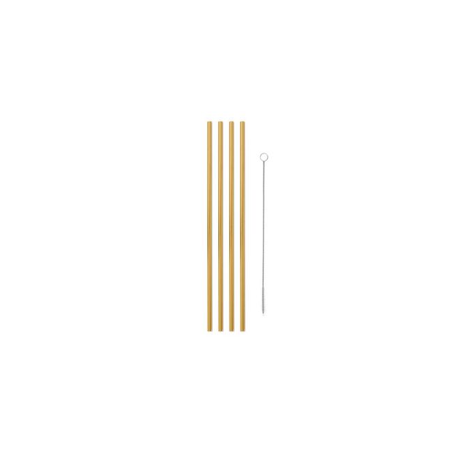 W&P Porter Stainless Steel Metal Straws w/ Cleaner Brush | Gold 10 inch, Set of 4 | Reusable | Eco-Friendly | Sustainable | Portable | On-the-Go