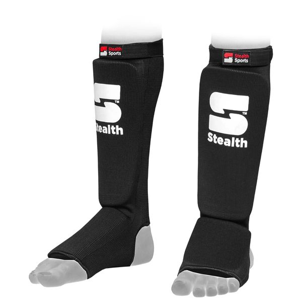 Stealth Sports Boxing Shin Guard - Professional Muay Thai Shin Guards - 12mm Thick Leg & Foot Shin Instep Guard - Protective Sparring Gear for MMA, Taekwondo, Karate, Kickboxing, Men & Women (S)