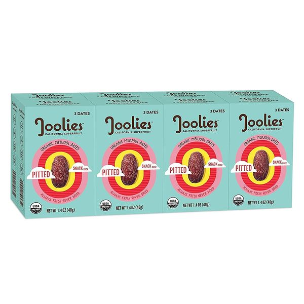 Joolies Organic Medjool Dates Snack Pack | 3 Pit-Free Dates, 8 Pack | Fresh California Grown Fruit | Vegan, Gluten-Free, Paleo, No Sugar Added | Single Serve, Great for Kids, Snacking & Dessert