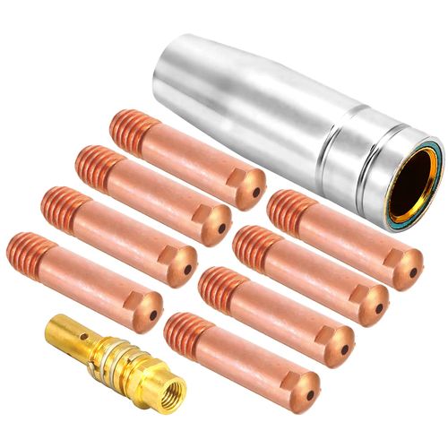 Mecmbj Welding Accessory Set, Wear Parts Set 1 Gas Nozzle Conical 10 Power Nozzle M6 1.0 mm 1 Nozzle Stock Suitable MIG Welder Consumables Accessories for AK15 Torch Gun Welding Machine - 12 Pieces