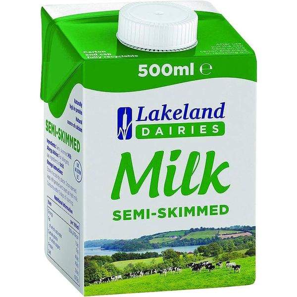 Lakeland Dairies Semi-Skimmed Milk | 12 Pack of 500ml | Long Life | Delicious & High in Protein