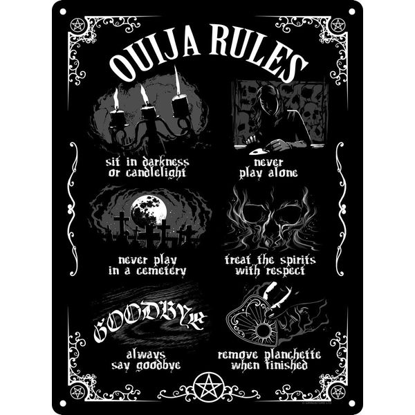 Ouija Board Rules Mini Black Tin Sign 15x20cm
