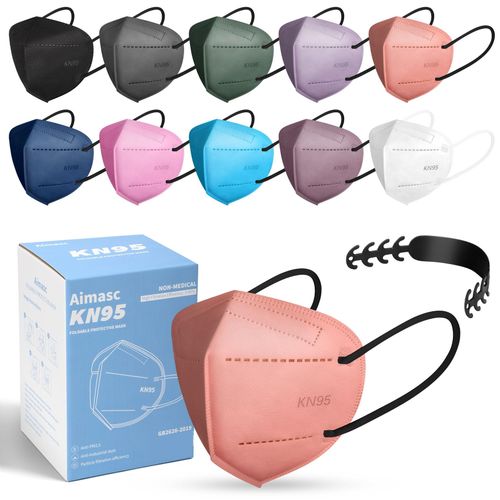 60 Pcs KN95 Face Mask Adults Disposabl, 5 Layer Cup Dust Safety Masks, Filter Efficiency≥95% Breathable Protection Masks for Men & Women with 10 Adjustable Mask Holder