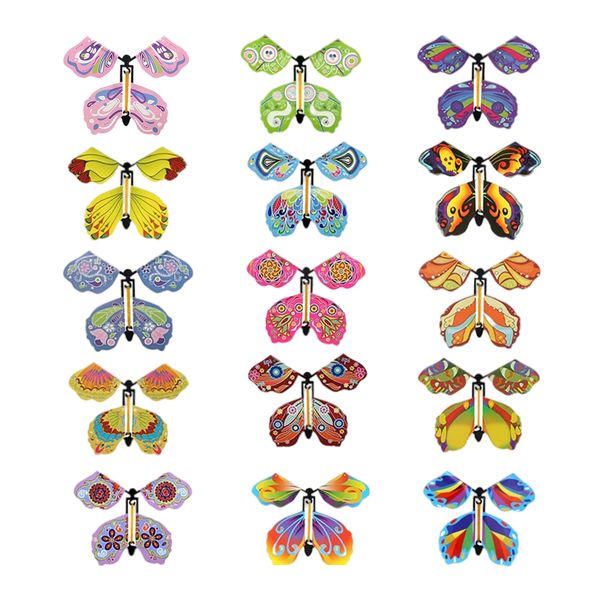 15Pcs Magic Flying Butterfly Flutter Flyers Toy Wind Up For Birthday Card Random