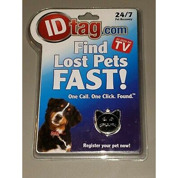 pet ID tag. IDTAG.COM. Black cat chip