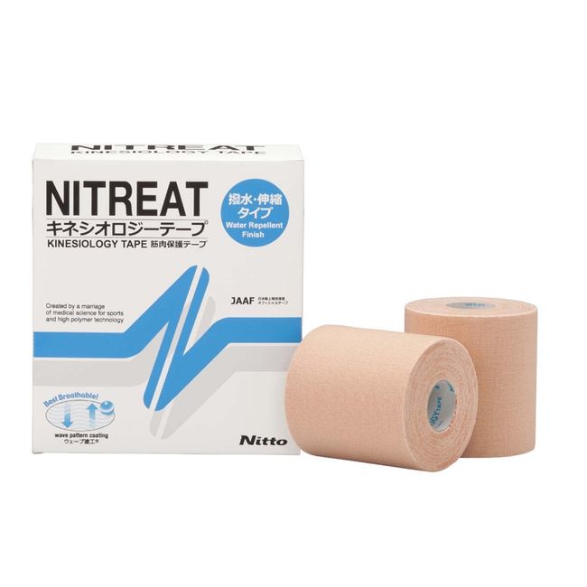 Nitoms NKH-75 Kinesiorogi Tape, Water Repellent, Muscle Protection Tape, Multi-Roll Pack, Elastic, Peel Resistant, Rash Resistant, Sweat Resistant, Beige, Width 3.0 inches (75 mm) x Length 16.4 ft (5 m), 4 Rolls