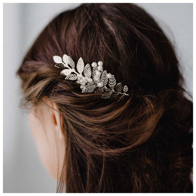 Dervivea Boho Blätter Haar Kamm Perle Braut Hochzeit Haar Kamm Silber Blatt Kopfbedeckung Kamm Metall Blatt Zweig Haar Kämme Kopfstück Dekorative Haar-Accessoires Für Frauen Und Mädchen Kopfschmuck