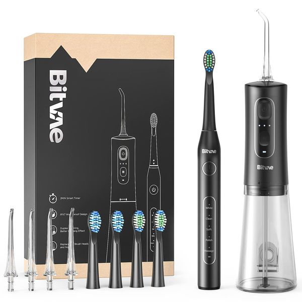 Water Flosser and Electric Toothbrush Combo - Cordless Water Flosser for teeth - Portable Water Floss , 5 Modes Sonic Electric Toothbrush , 3 Modes Water Flosser Picks for teeth cleaning and flossing