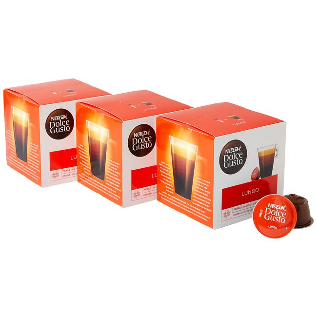 NESCAFE Dolce Gusto Lungo Coffee Pods - total of 48 Coffee Capsules - Espresso Coffee - Medium Dark Roast Blend - Coffee Intensity 6 (3 Packs)