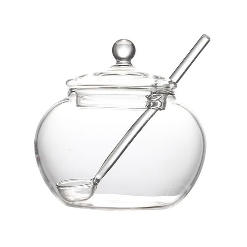 123Arts Clear Glass Sugar Bowl With Lid and Sugar Serving Spoon,8 ounces