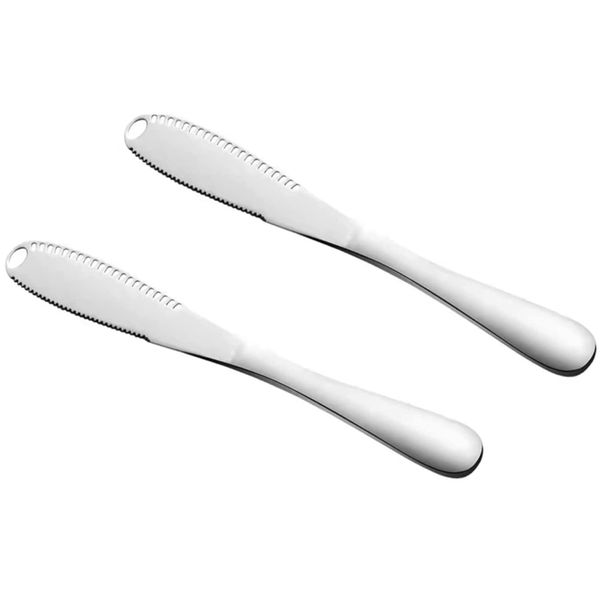 ANZONGYI 2 Pack Butter Knife 3 in 1 Stainless Steel Spreader Serrated Edge Shredding Slot Cheese Spreader Knives for Cutting Butter Cheese Chocolate Jams and Creams