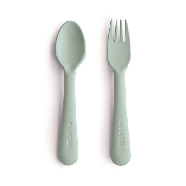 mushie Flatware Fork and Spoon Set for Kids | Made in Denmark (Sage)