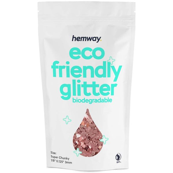 Hemway Biodegradable Glitter Eco Friendly - 100g/3.5oz Bio Cosmetic Safe Sparkle Vegan for Face Eyeshadow Body Hair Festival Makeup Craft - Super Chunky (1/8" 0.125" 3mm) - Rose Gold