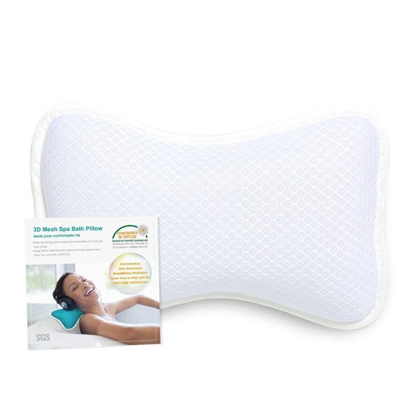 3D Mesh Spa Bath Pillow with 2 Suction Cups for Bathtub Support Neck & Back Gift