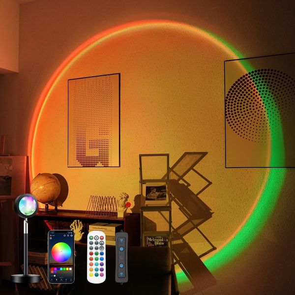 Aicdas RGB Photography Light, Sunset Light Projector with Remote Control, Table Stand, Tens of Millions of Color Combinations, RGB Modes, App to Control Sunset Light, 3 Control Ways to Control,