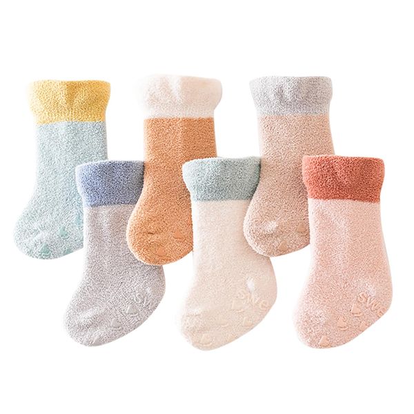 MOMSMENU Baby Socks, Winter Thick, Warm, Anti-Slip, Comfortable, Set of 6 Pairs, multicolor