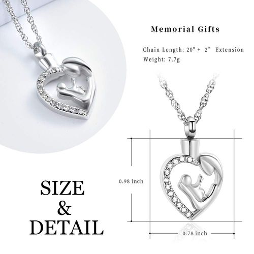 shajwo Cremation Jewelry Baby in Mom Arms Heart Urn Necklaces for Ashes Memorial Keepsake Necklace for Women Human