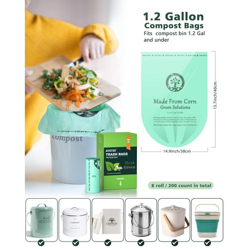 AYOTEE 200 Count 1.2 Gallon Small Biodegradable Trash Bags, Compost Bags for Countertop Bin, 4.5 Liter Mini Compostable Trash Can Liners Small Waste Basket Liners for Bathroom Kitchen Pet