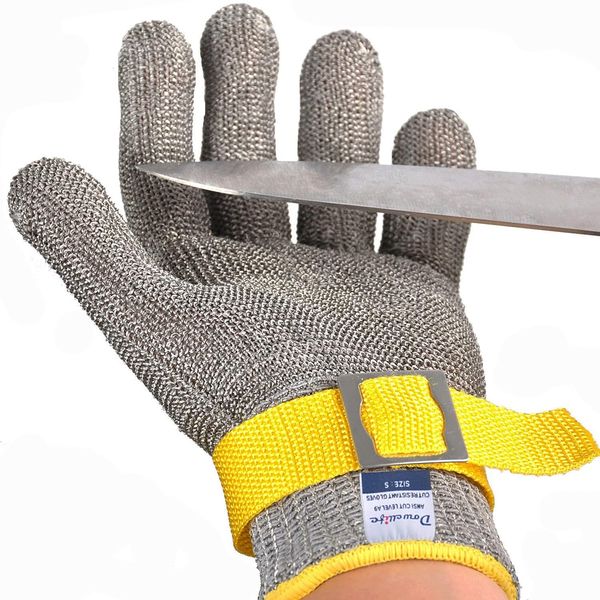 Dowellife Level 9 Cut Resistant Glove Food Grade, Stainless Steel Mesh Metal Glove Knife Cutting Glove for Butcher Meat Cutting Oyster Shucking Kitchen Mandoline Chef Slicing Fish Fillet (Small)