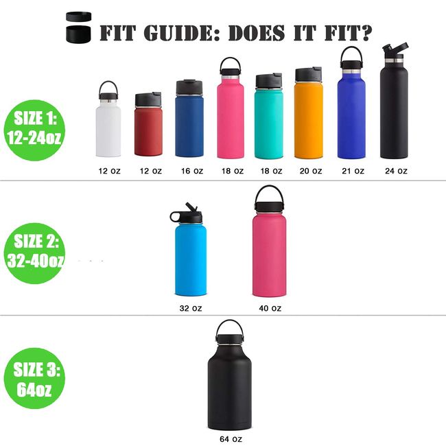 Protective Silicone Bottle Boot/Sleeve Hydro Flask Anti-Slip Bottom Cover  Hot US[12 to 24 oz,Black]