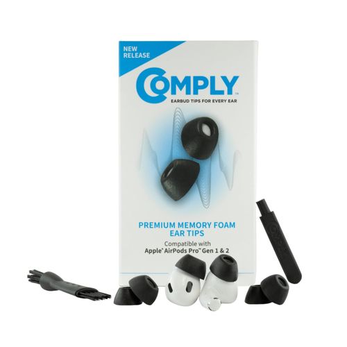 Comply TrueGrip | Premium Memory Foam Replacement Earbud Tips for Apple AirPods Pro 1 & 2 | Enhanced Comfort, Secure Fit, Superior Noise Isolation, Removal & Cleaning Tool | Black, Medium (3 Pairs)