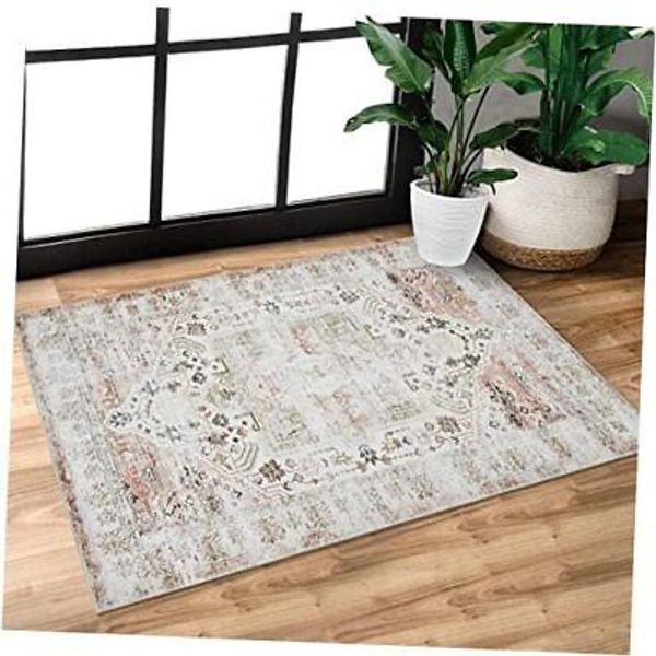 Area Rug 2x3 Washable Rug Bohemian Doormat Entryway Vintage Rug 2' x 3' Taupe