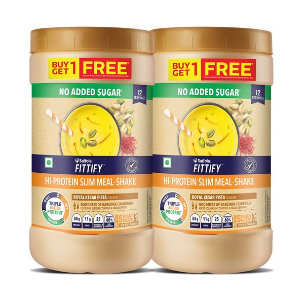 2 pack Saffola FITTIFY Hi-Protein Slim Meal Replacement Shake Kesar Pista Weigh