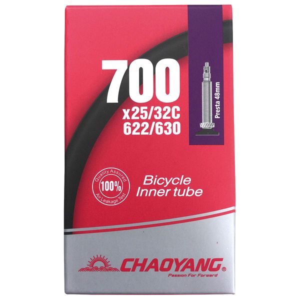 CHAO YANG 154-816 Bicycle Tube, 27.6 x 1.0 - 12.6 inches (700 x 25 - 32 cm), Presta 1.9 inches (48 mm) Valve, Box Packaging, Black