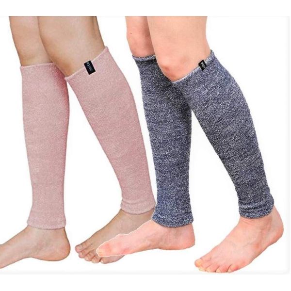 mite Leg Warmers, Men's, Women's, Made in Japan, For Summer, Winter, Tightness, No Slip For Calves, Cold Protection, Mite, Lightweight, Silk Cotton, Set of 2, Dusty Pink + Denim, 15.7 inches (40 cm)