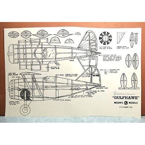 GRUMMAN G-22 GULFHAWK BALSA FREE FLIGHT MODEL AIRPLANE PLANS 12" WINGSPAN