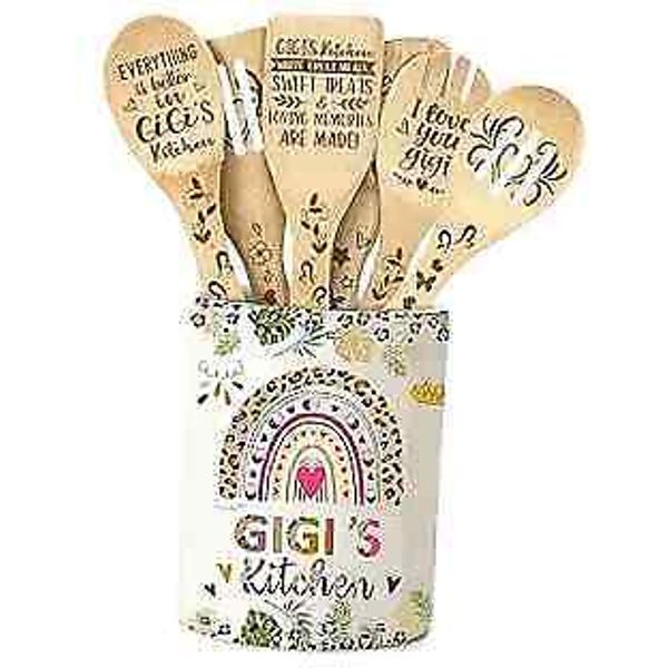 Gigi Gifts, Ceramic Utensil Holder for Cooking with Wooden Spoons Mothers Day