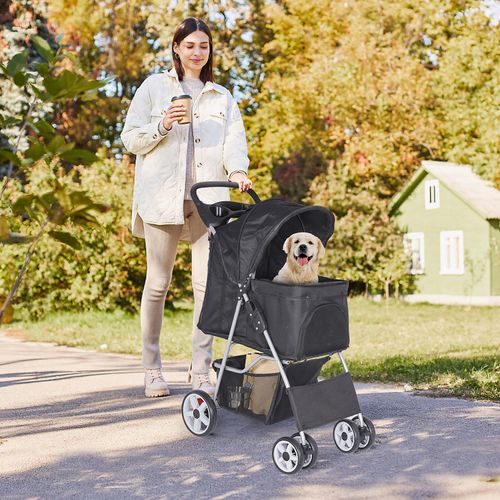 Pet Stroller 4 Wheels Dog Cat Stroller Foldable Puppy Stroller with Cup Holder