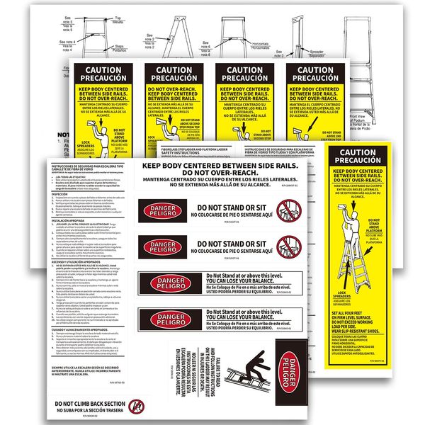 Step Ladder Safety Label Extension Ladder Stickers Replacement Label Kit Compatible with Ladder Inspection Stickers for Werner Fiberglass Extension Ladders (Pack of 4 Sets)