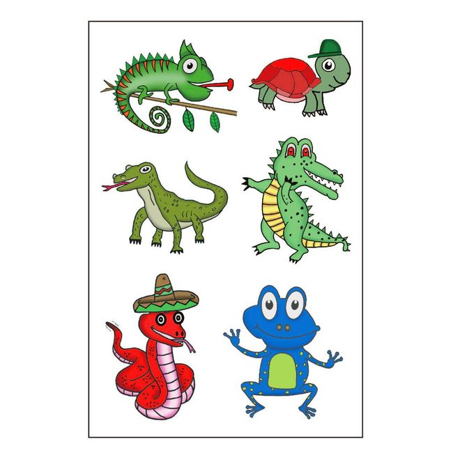 Premium Reptile Temporary Tattoos, Party Favors: Crocodile, Turtle, Frog, Chameleon, Komodo Dragon, Snake