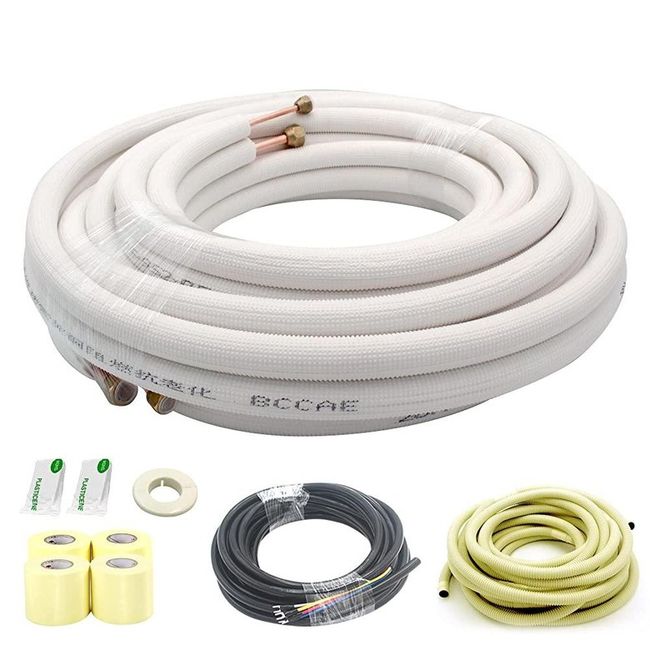 TADERUILY 10.9m (33ft) Mini Split Line Set Air Conditioning Copper Tube Pipe Extension 0.6cm (1/4in) and 1.3cm (1/2in) 1.9cm (3/8in) PE Thick, 1/4+3/ 8