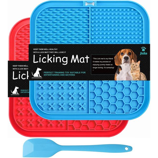 Licking Mat for Dogs & Cats 2 Pack, Slow Feeder Lick Pat with Non-Slip Design, Dishwasher Safe, Anxiety Relief Dog Toys Feeding Mat for Butter Yogurt Peanut, Pets Bathing Grooming Training Calming Mat