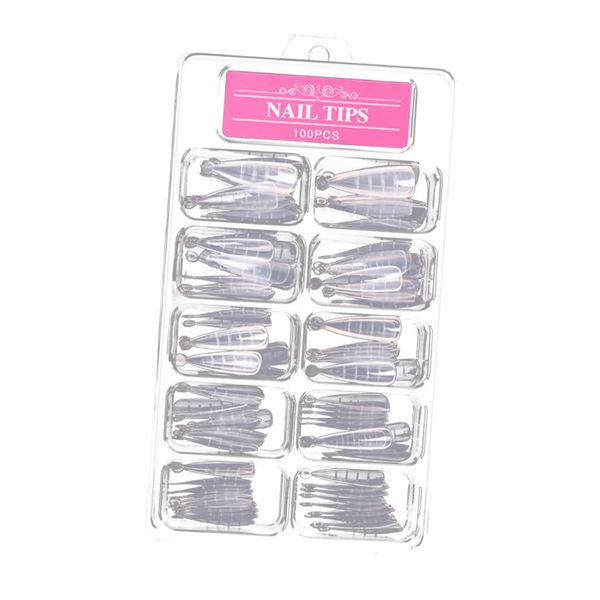 FRCOLOR 100pcs Nail Crystal Nail White Nail Tips Fake Nails Tips Clear Coffin Nails False Nails Cover False Nails Art Tips Manicure Nail Tip Glue Stiletto Plastic Nail Supplies